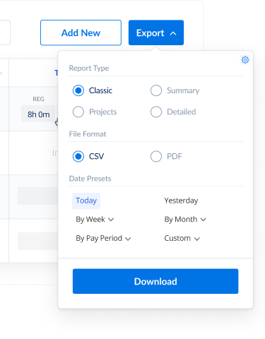 Export timesheets to CSV