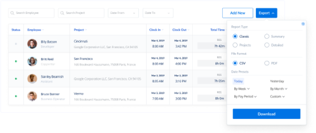 Export timesheets to CSV